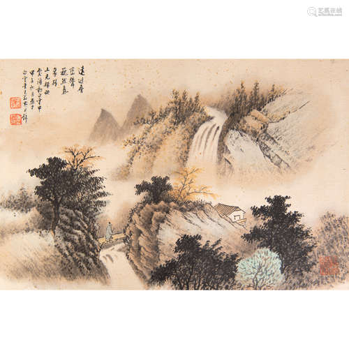 A CHINESE SCROLL PAINTING OF LANDSCAPE