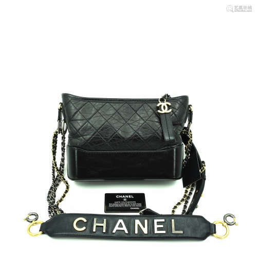 A CHANEL AGED CALFSKIN QUILTED SMALL GABRIELLE HOBO BLACK