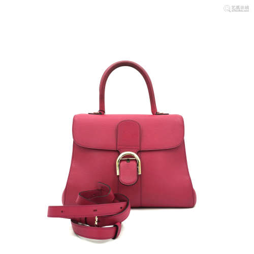 A DELVAUX ROSE RED BRILLANT HANDBAG WITH GOLD HARDWEAR