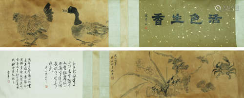 A CHINESE ANIMAL AND FLOWER PAINTING,  INK ON SILK,  HANDSCR...