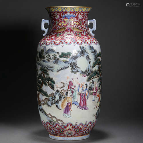 A FAMILLE ROSE FIGURE LANTERN-FORM VASE