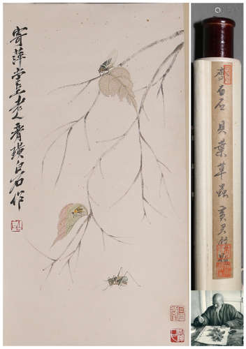A CHINESE INSECT PAINTING,  INK AND COLOR ON PAPER,  HANGING...