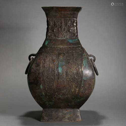 A BRONZE SQUARE VASE