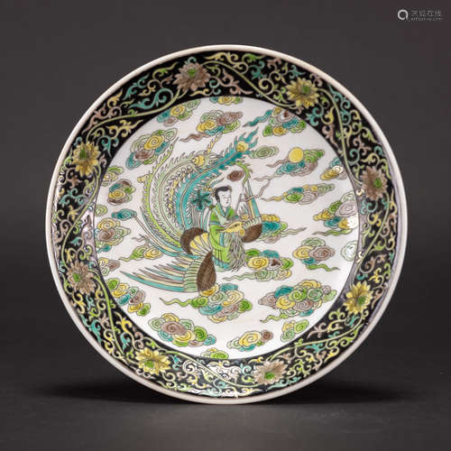 A FAMILLE NOIR 'FIGURAL' DISH, YONGZHENG MARK