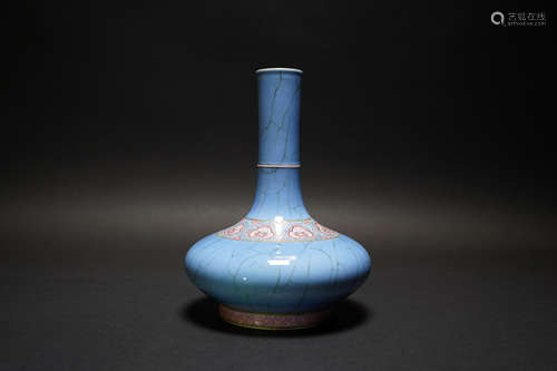 A SKY BLUE GROUND FAMILLE ROSE VASE, YONGZHENG MARK