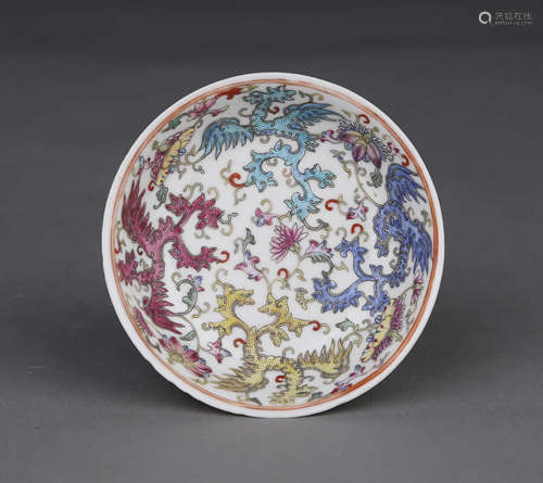 A FAMILLE ROSE PHOENIX DISH