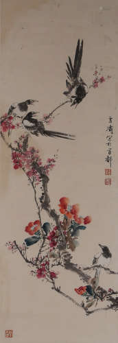 A CHINESE FLOWER AND BIRD PAINTING,  INK AND COLOR ON PAPER,...