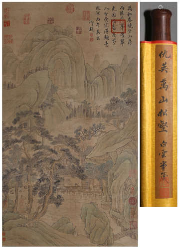 A CHINESE LANDSCAPE PAINTING,  INK AND COLOR ON SILK,  HANGI...