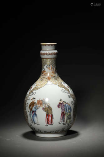 A Gilt-Decorated Famille Rose Figure Vase