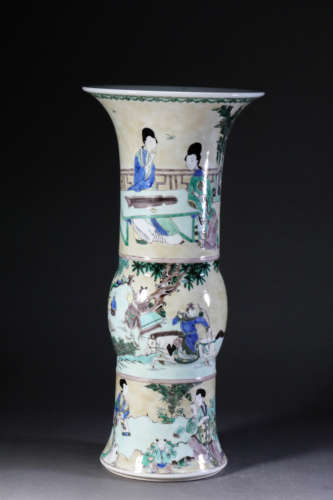 A Wucai And Underglaze-Blue Character Story Flaring Vase, Gu