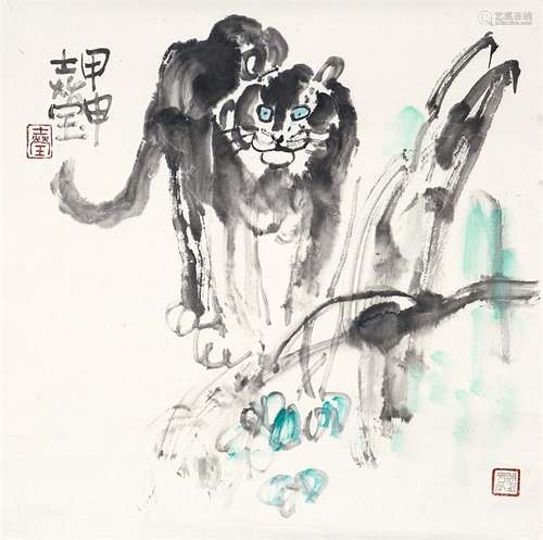 张士莹  豹 2004年作 设色纸本 镜心