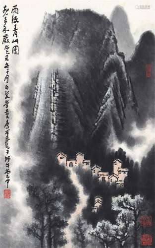 李可染  雨后青山图 1985年作 设色纸本 立轴