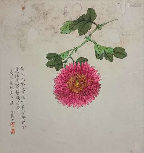 丁辅之 工笔菊花 纸本镜片