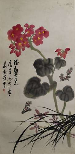 萧淑芳 花卉虫草 纸本镜片