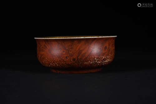 清 木纹釉碗