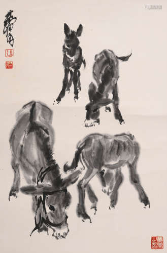 黄胄 (1925-1997) 四驴图