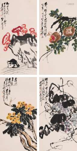 王个簃 (1897-1988) 花卉四屏