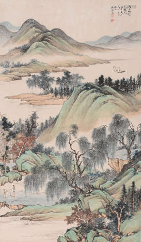 吴琴木 (1894-1953) 湖上帆影点秋光