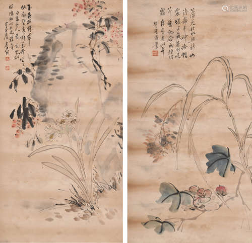 李健 (1881-1956) 花卉二帧