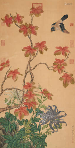 邹一桂(1686-1772)董邦达 (1696-1769) 花鸟