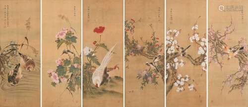 沈铨 (1682-1760) 花鸟六屏