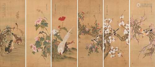 沈铨 (1682-1760) 花鸟六屏