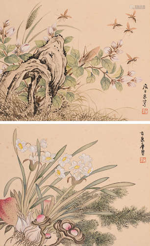 居廉 (1828-1904) 水仙蜜蜂双挖