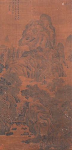 唐寅山水画绢本立轴