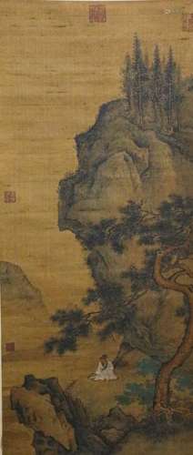 马远山水人物画绢本立轴