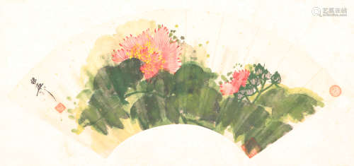 谢稚柳-花卉扇面 纸本设色镜片