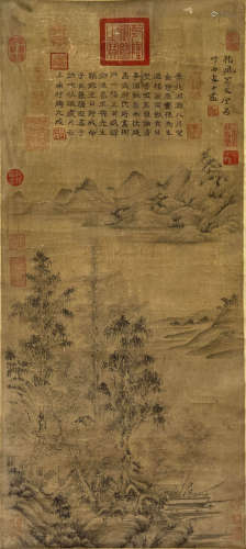 A CHINESE PAINTING,  INK AND COLOR ON SILK,  HANGING SCROLL,...