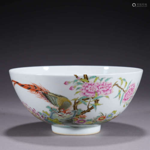 A FAMILLE ROSE FLOWER AND BIRD BOWL