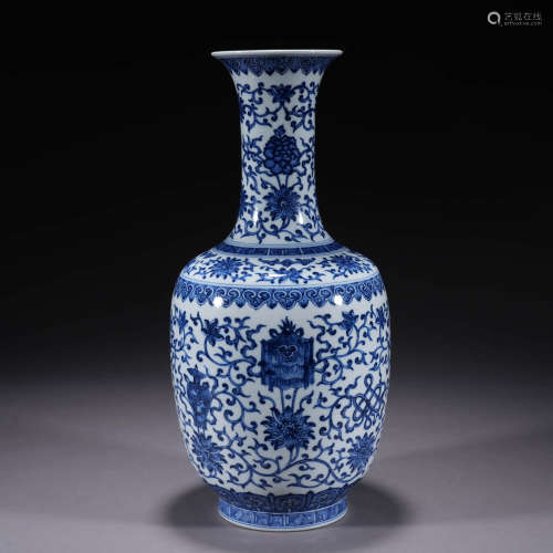A BLUE AND WHITE WRAPPED LOTUS VASE