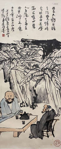 A CHINESE FIGURE PAINTING, INK AND COLOR ON PAPER, HANGING S...