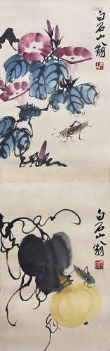 A CHINESE INSECTS PAINTING, INK AND COLOR ON PAPER, HANGING ...
