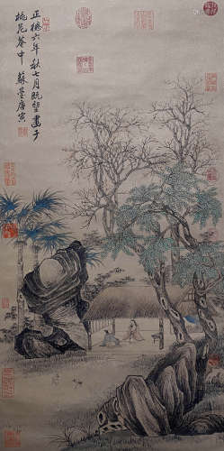 A CHINESE LANDSCAPE AND FIGURE PAINTING, INK AND COLOR ON PA...