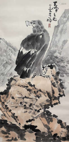 A CHINESE EAGLE PAINTING, INK AND COLOR ON PAPER, HANGING SC...