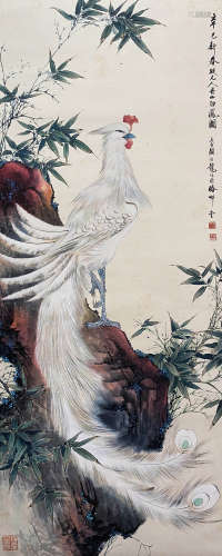 A CHINESE FLOWER AND BIRD PAINTING, INK ON PAPER, HANGING SC...