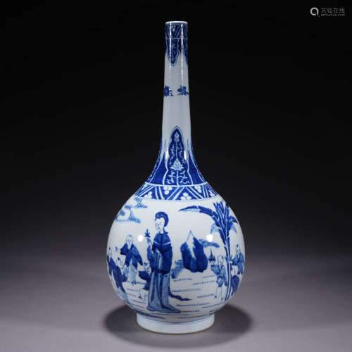 A BLUE AND WHITE CHARACTER STORY LONG-NECKED VASE