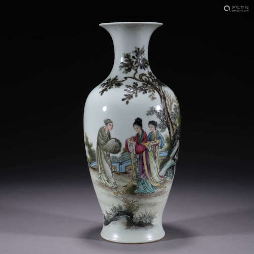 A FAMILLE ROSE CHARACTER STORY VASE