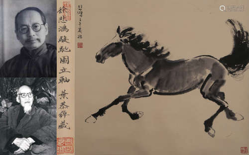A CHINESE HORSE PAINTING, INK AND COLOR ON PAPER, HANGING SC...