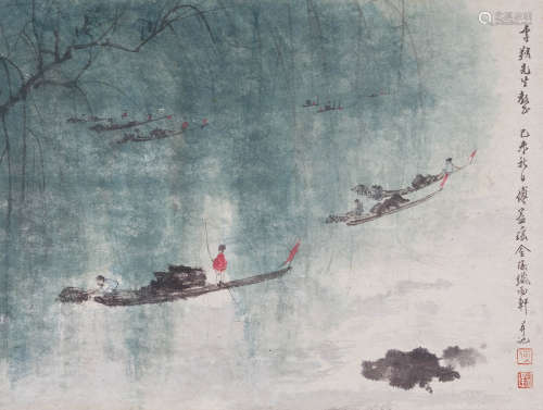 傅益瑶(b.1947) 柳江泛舟 1979年作 设色纸本 镜心