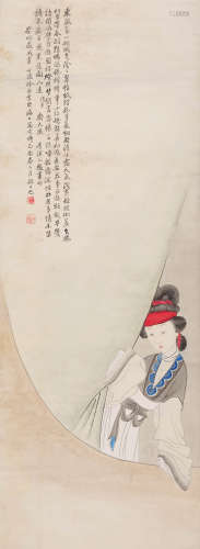 徐小隐(1905-1949) 倚帘图  设色纸本 立轴