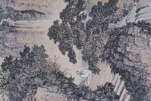 袁松年(1895-1966) 松壑观泉  设色纸本 立轴