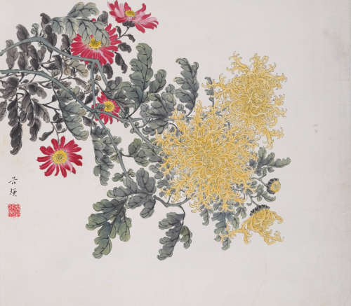 缪谷瑛(1875-1954) 菊花  设色纸本 立轴
