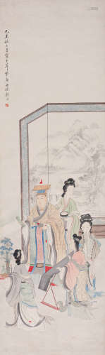 顾洛(1763-1837) 奏乐图 1829年作 设色纸本 立轴