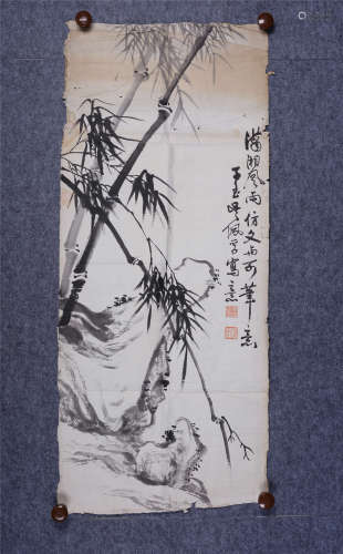 吴佩孚(1874-1939) 竹石图  设色纸本 镜心