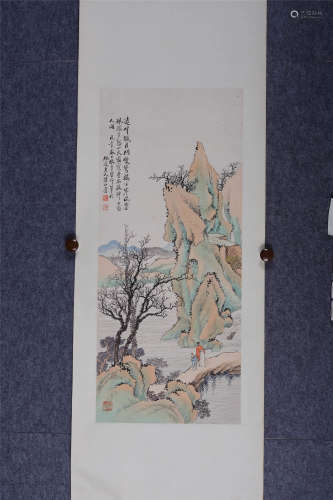 黄山寿(1855-1919) 仿李营邱笔法 1918年作 设色纸本 立轴