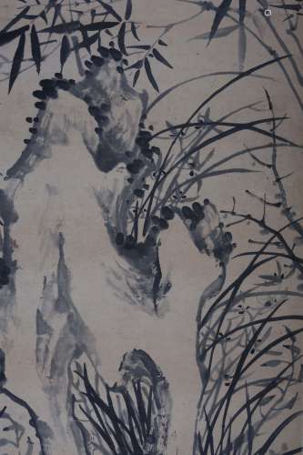 莲溪(1816-1884) 竹石幽兰  水墨纸本 立轴