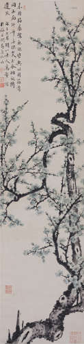 高野侯(1878-1952) 绿梅图 1948年作 设色纸本 立轴